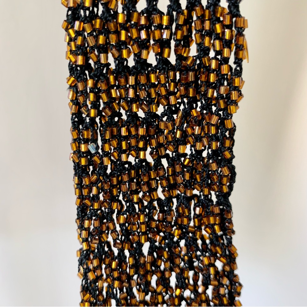 NWT Christine Phillipe Cali Couture Black & Bronze Beaded Crochet Knit Top Sz M - Picture 9 of 13